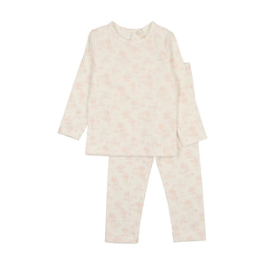 Baby Girl Lounge Set | Busy Brooke Full Print | White/Blush | Bonjoy Baby