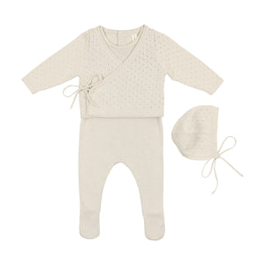 Baby Neutral Footie + Hat | Knit Overlay | Ivory | Bonjoy Baby