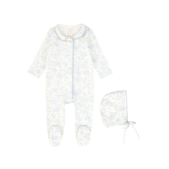 Baby Boy Footie + Hat | Toile Trim | Blue | Bebe Jolee | SS25