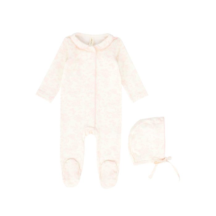 Baby Girl Footie + Hat | Toile Trim | Pink | Bebe Jolee | SS25