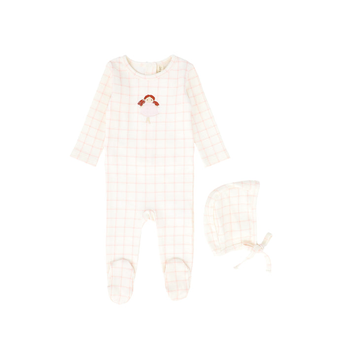 Baby Girl Footie + Hat | Checked Doll | Pink | Bebe Jolee | SS25