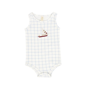 Baby Boy Romper | Checked Sailboat | Blue | Bebe Jolee | SS25