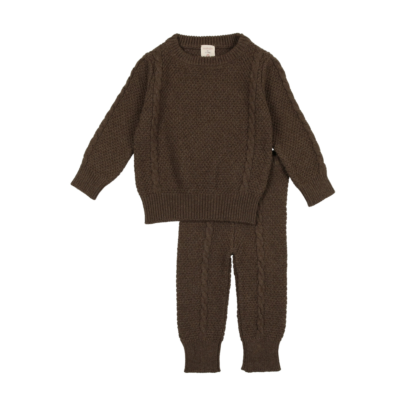 Baby Boy 2 Piece Outfit, Cable Knit, Heather Brown, Lil Legs
