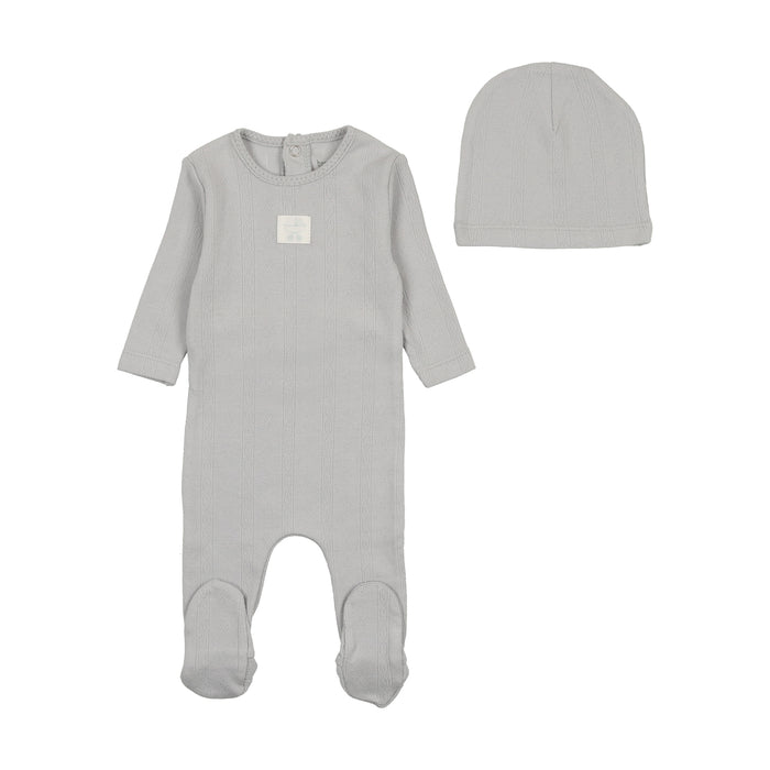 Baby Boy Footie + Hat | Classic Pointelle Carriage | Powder Blue | Bee and Dee