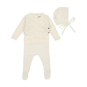 Baby Neutral Layette Set | Crochet Sweater Knit | Ivory | Bee and Dee