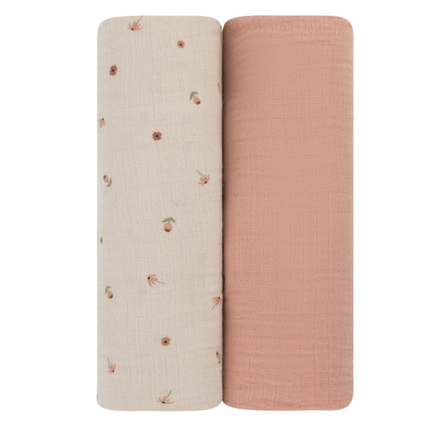 Cotton Muslin Swaddle 2 Pak | Garden Flowers | Pink Peony | Ely's & Co