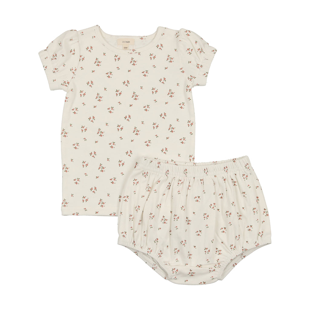 Baby Girl Short Sleeve Set | Dainty Floral | Winter White/Floral | Lil Legs | SS25