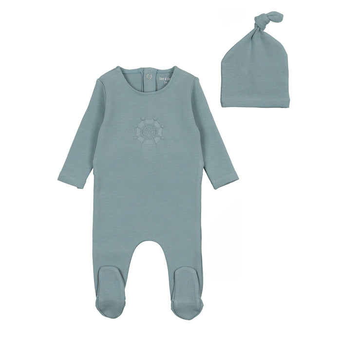 Baby Boy Footie + Hat | Embossed | Glacier | Bee and Dee