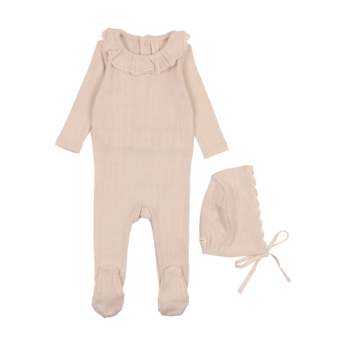 Baby Girl Footie + Hat | Fine Pointelle Ruffle | Petal | Lil Legs | SS25