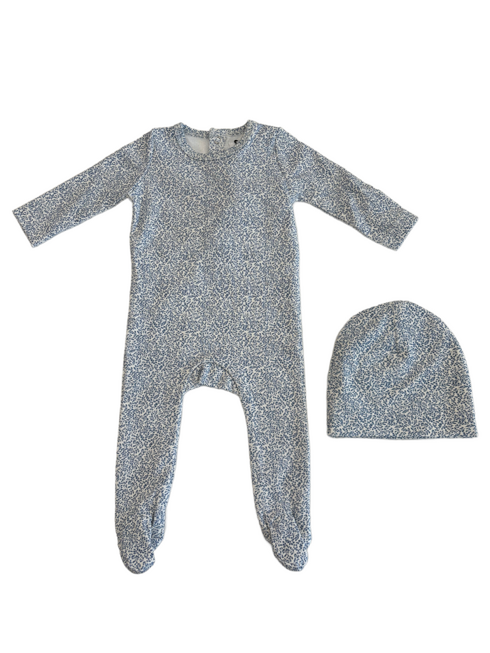 Baby Boy Footie + Hat | Liberty Bud | Deep Blue | Bonjoy Baby | SS25