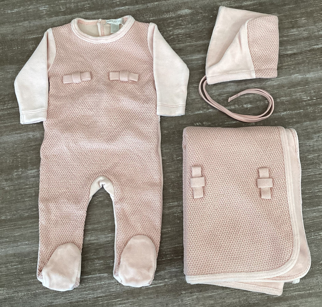 Baby Girl Layette Set | Knit Bow | Velour Rose | Chant De Joie