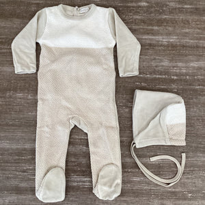 Baby Boy Footie + Hat | Knit Color Block | Velour Oatmeal | Chant De Joie