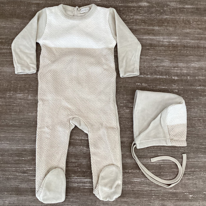 Baby Boy Footie + Hat | Velour Oatmeal Overall | Chant De Joie