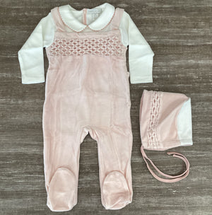 Baby Girl Footie | Velour Rose Overall | Chant De Joie