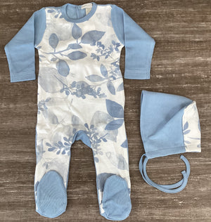 Baby Boy Footie + Hat | Knit Floral | Blue | Chant De Joie