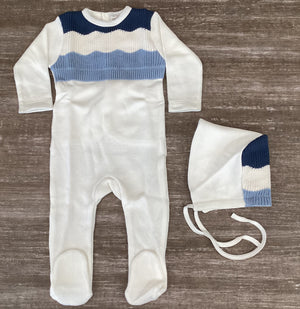 Baby Boy Footie | English Knit | Multi Blue | Chant De Joie