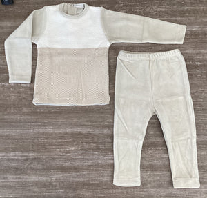 Baby Boy 2 Piece Outfit | Knit Color Block | Velour Oatmeal | Chant De Joie