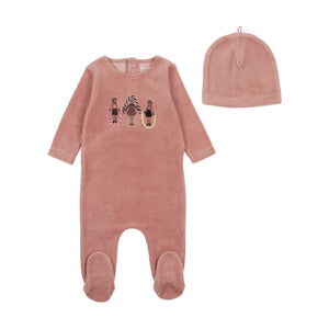 Baby Girl Footie + Hat | Jumprope Velour Collection | Grapefruit | Bee and Dee