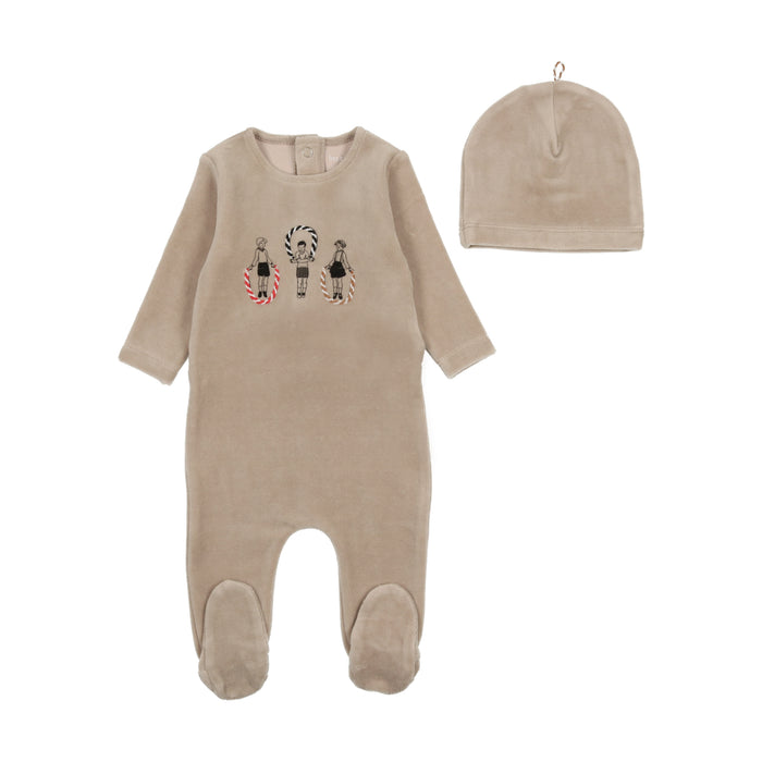 Baby Boy Footie + Hat | Jumprope Velour Collection | Oat | Bee and Dee