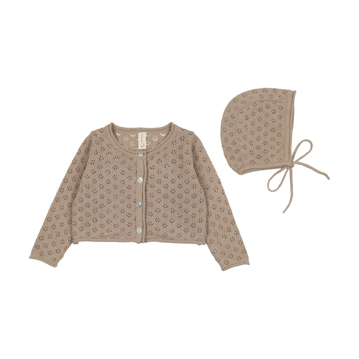 Baby Boy Cardigan + Hat | Knit Pointelle | Taupe | Lil Legs | SS25