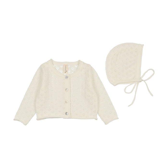 Baby Neutral Cardigan + Hat | Knit Pointelle | Winter White | Lil Legs | SS25