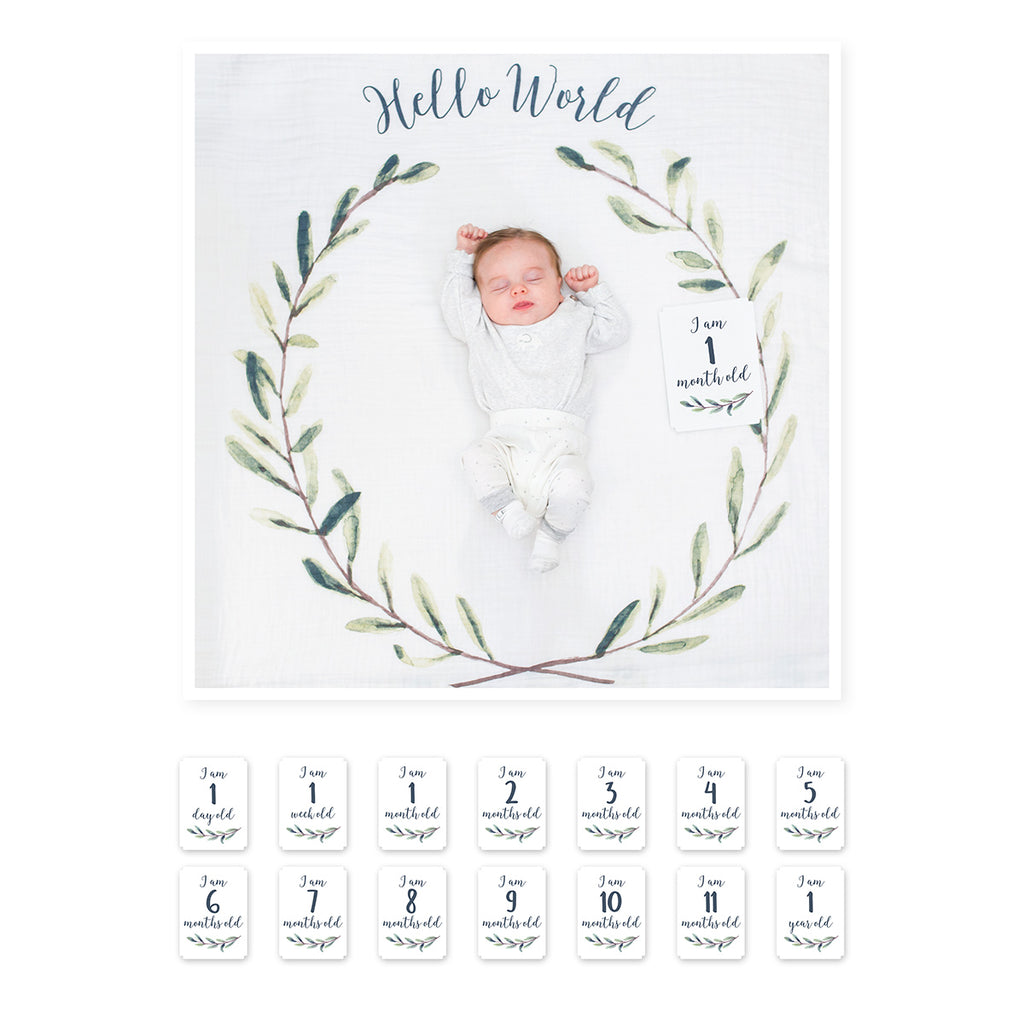 Baby Monthly Milestone Blanket | Hello World | Lulujo