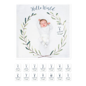 Baby Monthly Milestone Blanket | Hello World | Lulujo