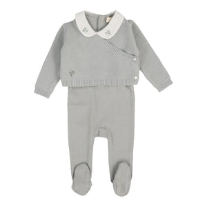 Baby Boy Footie + Sweater | Knit Wrap | Soft Blue | Lil Legs | SS25