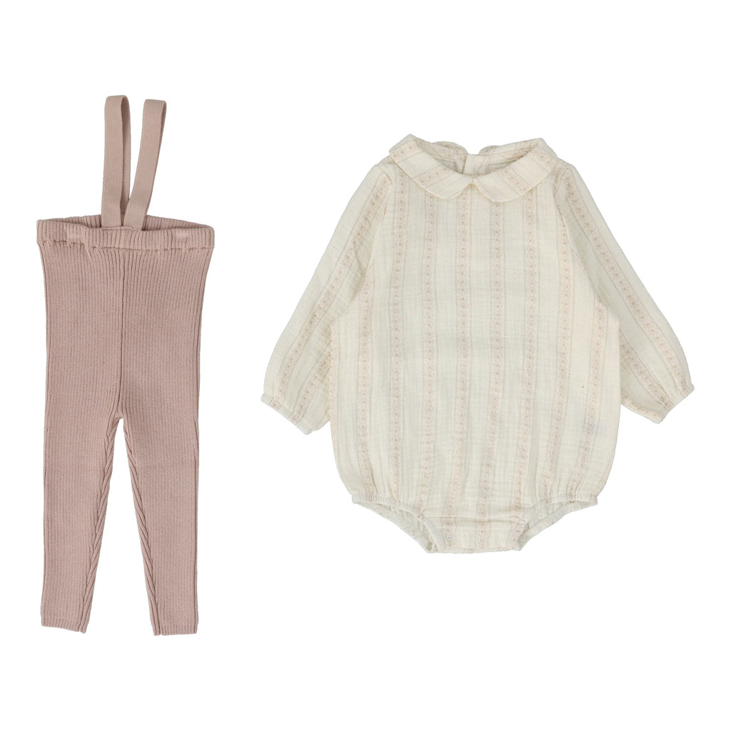 Baby Girl Suspender Set | Ivy Stripe | Cream/Pink | Lil Legs | SS25