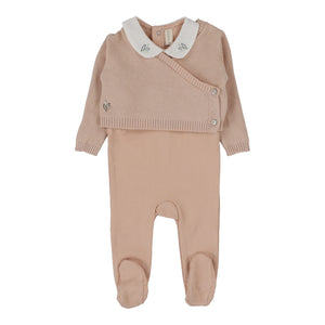 Baby Girl Footie + Sweater | Knit Wrap | Soft Pink | Lil Legs | SS25