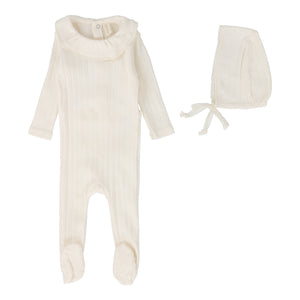 Baby Girl Footie + Hat | Fine Pointelle Ruffle | Milk | Lil Legs | SS25