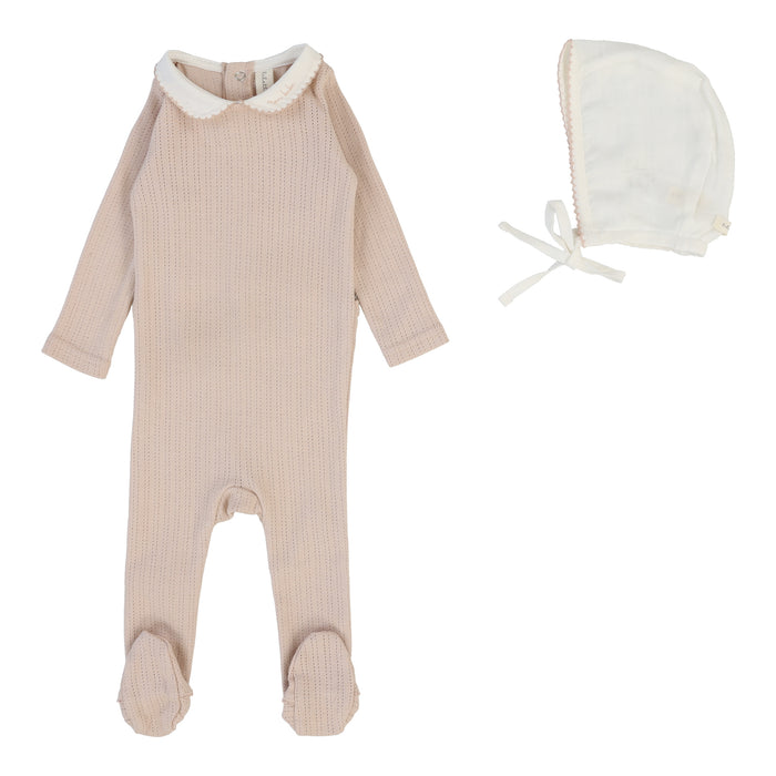 Baby Girl Footie + Hat | Edged Collar | Blush | Lil Legs | SS25