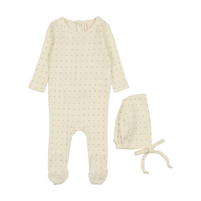 Baby Boy Footie + Hat | Linear Printed | Cream/Navy Dot | Lil Legs | SS25