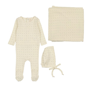 Baby Boy Layette Set | Linear Printed | Cream/Navy Dot | Lil Legs | SS25