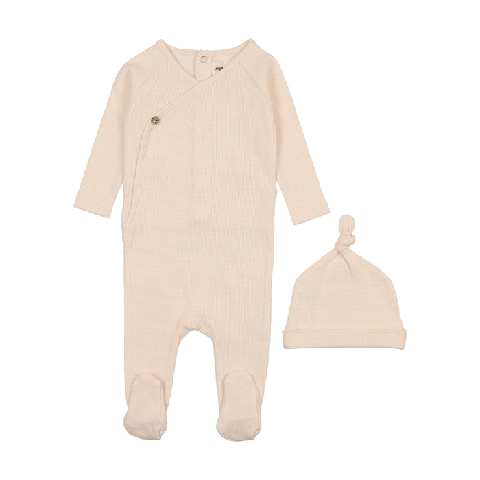 Baby Girl Footie + Hat | Thin Striped | Marshmallow\Peach Dust | Mema Knits | SS25