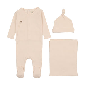 Baby Girl Layette Set | Thin Striped | Marshmallow\Peach Dust | Mema Knits | SS25