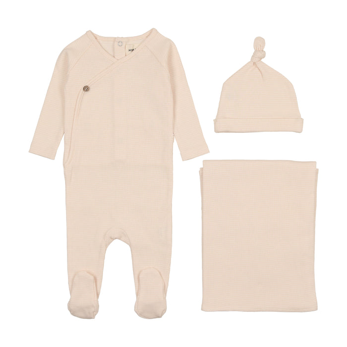 Baby Girl Layette Set | Thin Striped | Marshmallow\Peach Dust | Mema Knits | SS25