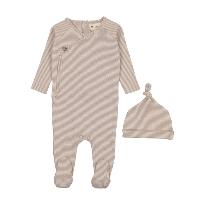 Baby Boy Footie + Hat | Thin Striped | Marshmallow\Taupe | Mema Knits | SS25