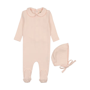 Baby Girl Footie + Hat | Pointelle | Peach Dust | Mema Knits | SS25