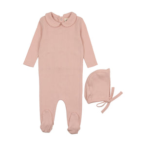 Baby Girl Footie + Hat | Pointelle | Rose | Mema Knits | SS25