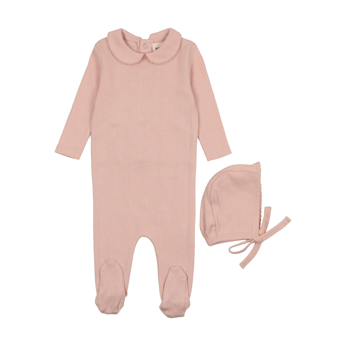 Baby Girl Footie + Hat | Pointelle | Rose | Mema Knits | SS25