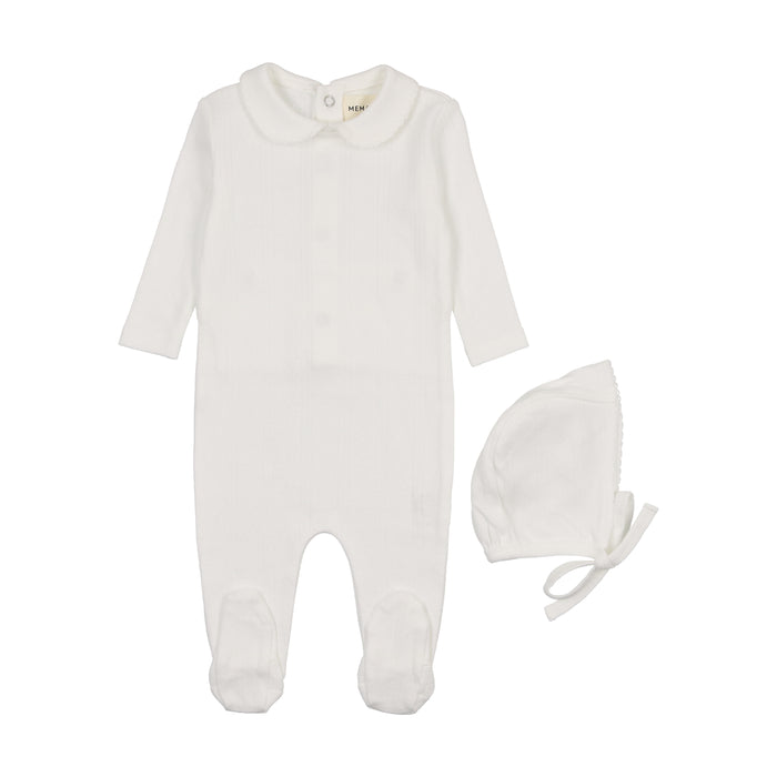 Baby Neutral Footie + Hat | Pointelle | Winter White | Mema Knits | SS25