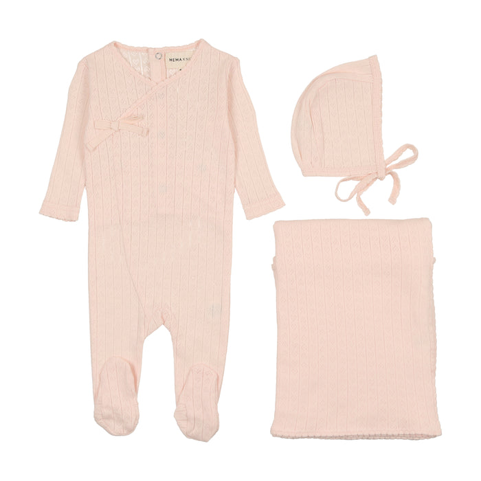 Baby Girl Layette Set | Pointelle Heart | Peach Dust | Mema Knits | SS25