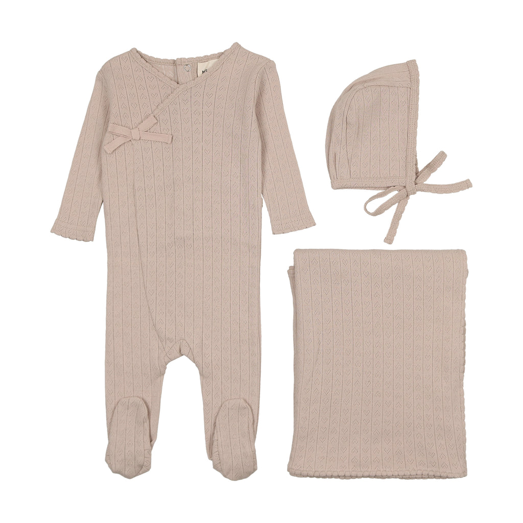 Baby Boy Layette Set | Pointelle Heart | Taupe | Mema Knits | SS25