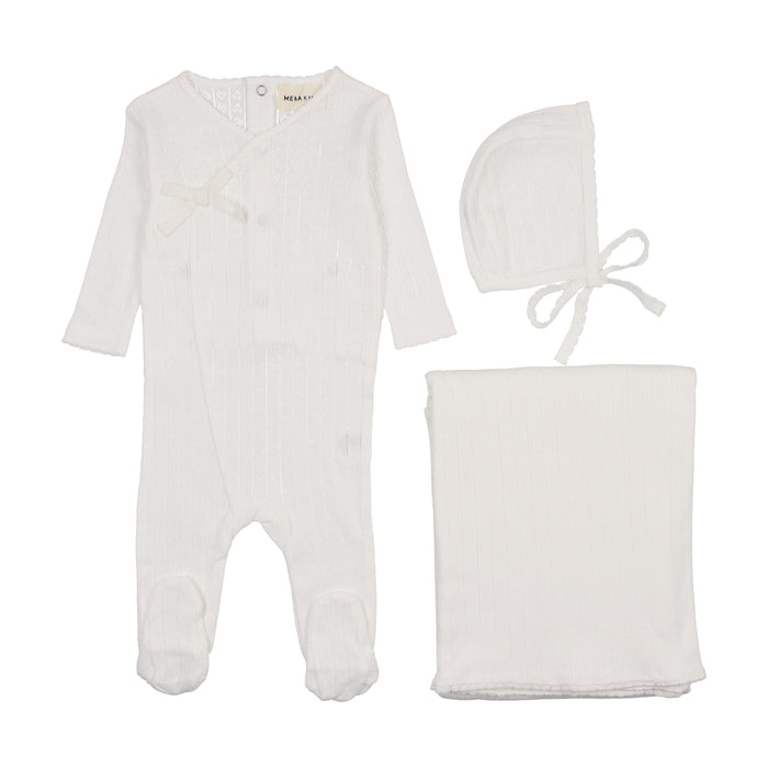 Baby Neutral Layette Set | Pointelle Heart | Winter White | Mema Knits | SS25