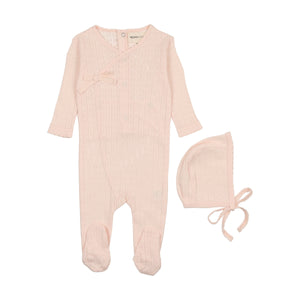 Baby Girl Footie + Hat | Pointelle Heart | Peach Dust | Mema Knits | SS25