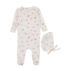 Baby Girl Footie + Hat | Pointelle Side Snap | Floral Pink | Mema Knits | SS25