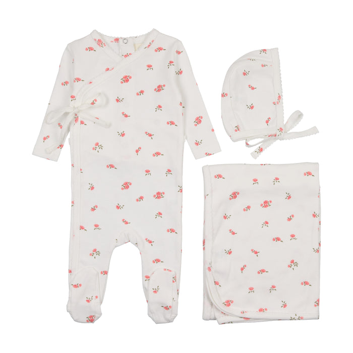 Baby Girl Layette Set | Pointelle Side Snap | Floral Pink | Mema Knits | SS25