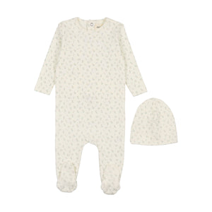 Baby Boy Footie + Hat | Cherry Print | Blue | Mema Knits | SS25