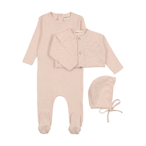 Baby Girl Footie + Cardigan + Hat | Pointelle | Peach Dust | Mema Knit | SS25